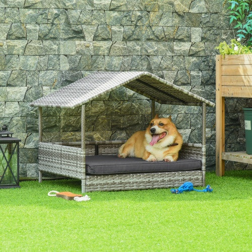 Stylish Rattan Dog House with Canopy – Perfect Outdoor Retreat for Small & Medium Dogs!