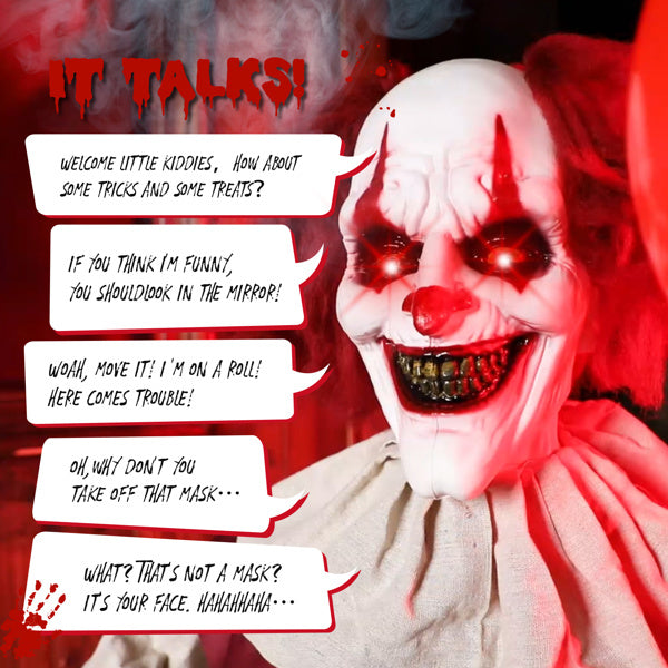 5.7ft Voice-Controlled Clown with Red Light & Sound - Perfect for Halloween Decor (Battery Not Included)