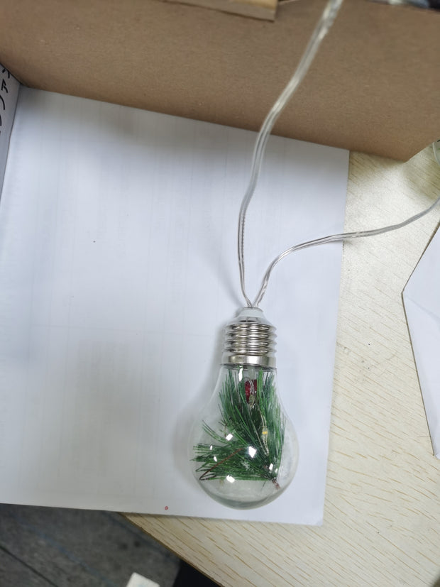 Christmas Snow Globe String Lights - 13.78FT Battery Powered with 10 LED Bulbs, Pine Needles, Snowflakes & Berries for Indoor Decor