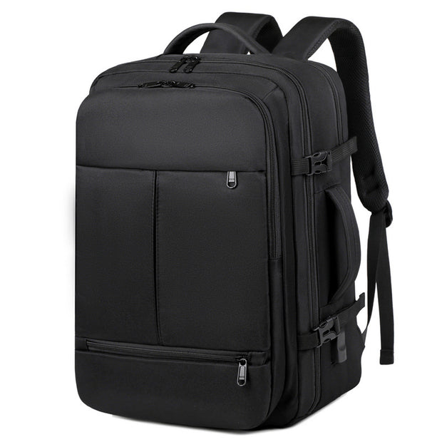 Black backpack on a white background