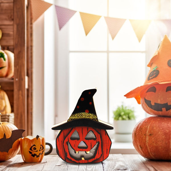 Creative Wooden Pumpkin Lamp for Halloween Enthusiasts – Perfect for Spooky Decor!