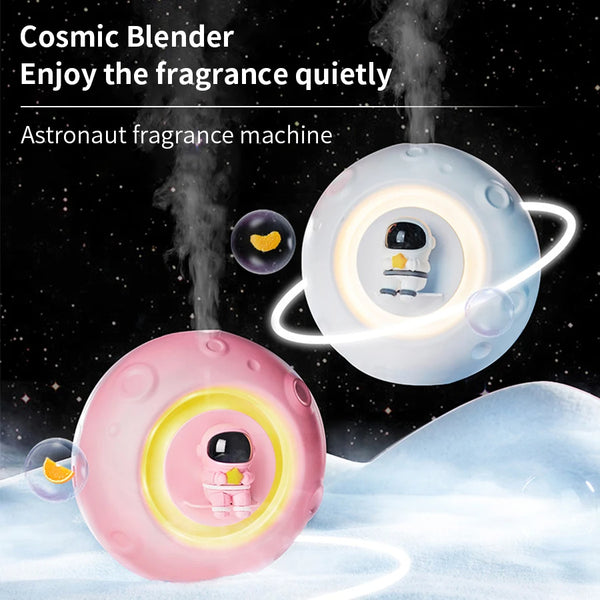 Cosmic Blender fragrance machine with astronaut design on a space-themed background
