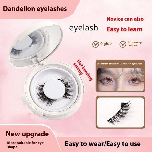 Dandelion eyelashes packaging with text on a pink background