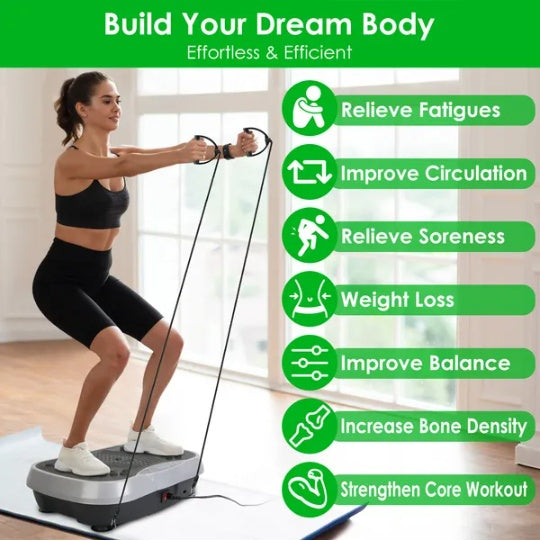 Vibration Plate Exercise Machine with Resistance Bands & Remote Control for Whole Body Fitness & Weight Loss