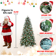 Christmas tree with Santa Claus figure and product features on a white background