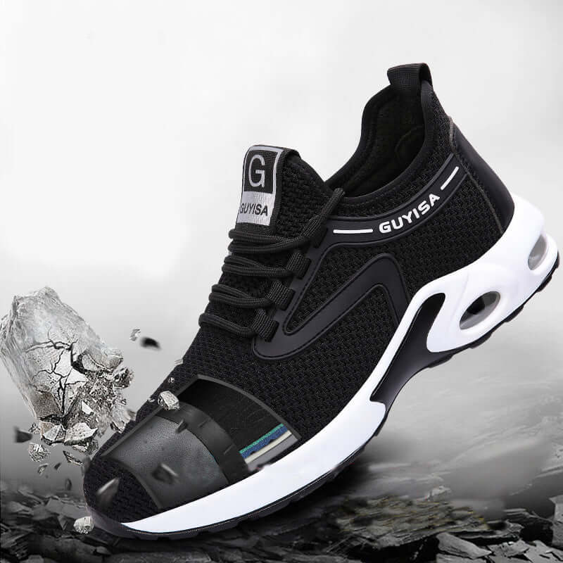 Black Lightweight Safety Sneakers for Men – Breathable Comfort for Work, Gym & Travel – Perfect for Casual, Tennis & Running