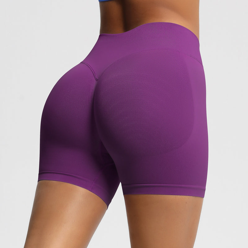Seamless Three-section Waist Fitness Shorts Women's High Top Sports Yoga Shorts,Sizes: XS-XXL