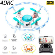 4DRC drone with 4K camera, remote control, and features listed on a white background