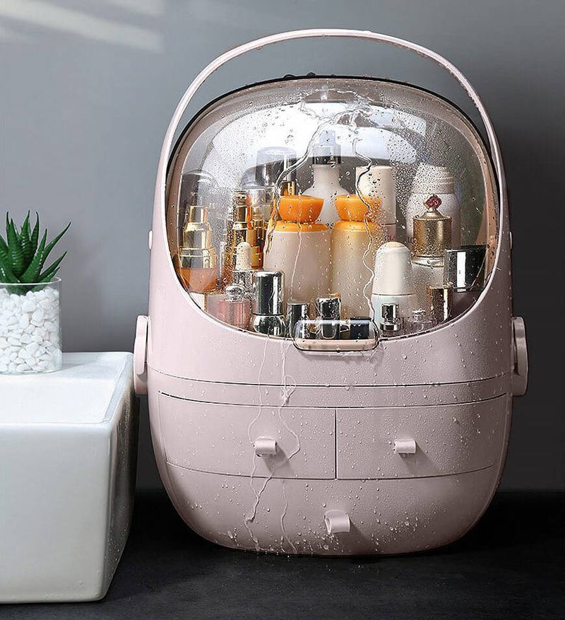 Ultimate Waterproof Cosmetic Organizer: Dust-Proof, Fully Open Lid for Effortless Access and Elegance