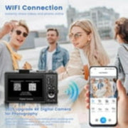 Smart home device with smartphone app interface, people in the background