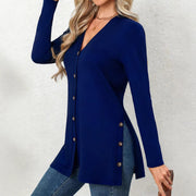 Mid-Length Knitted Cardigan with Multi-Buckle Design