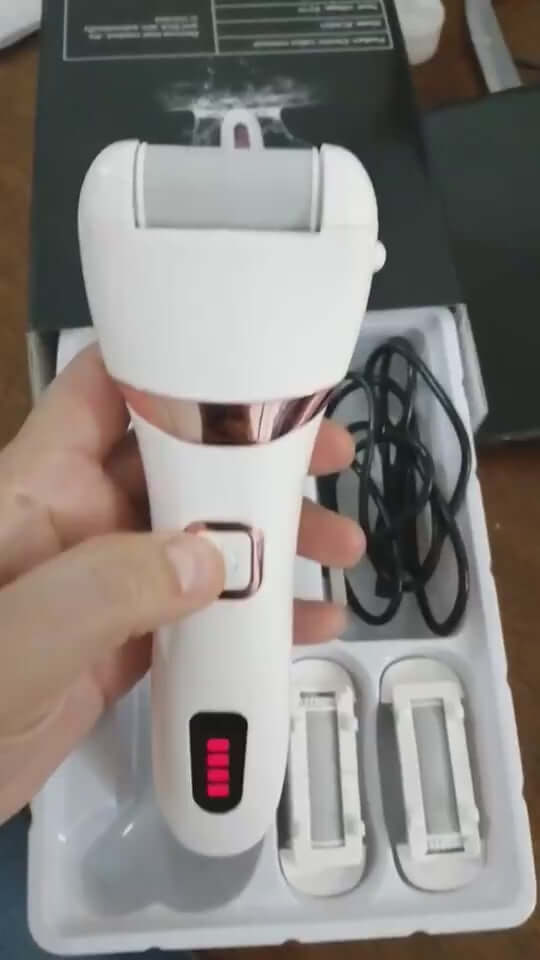 RevivePro Electric Foot Grinder with 3 rollers, rechargeable design and speed control for effective callus removal.