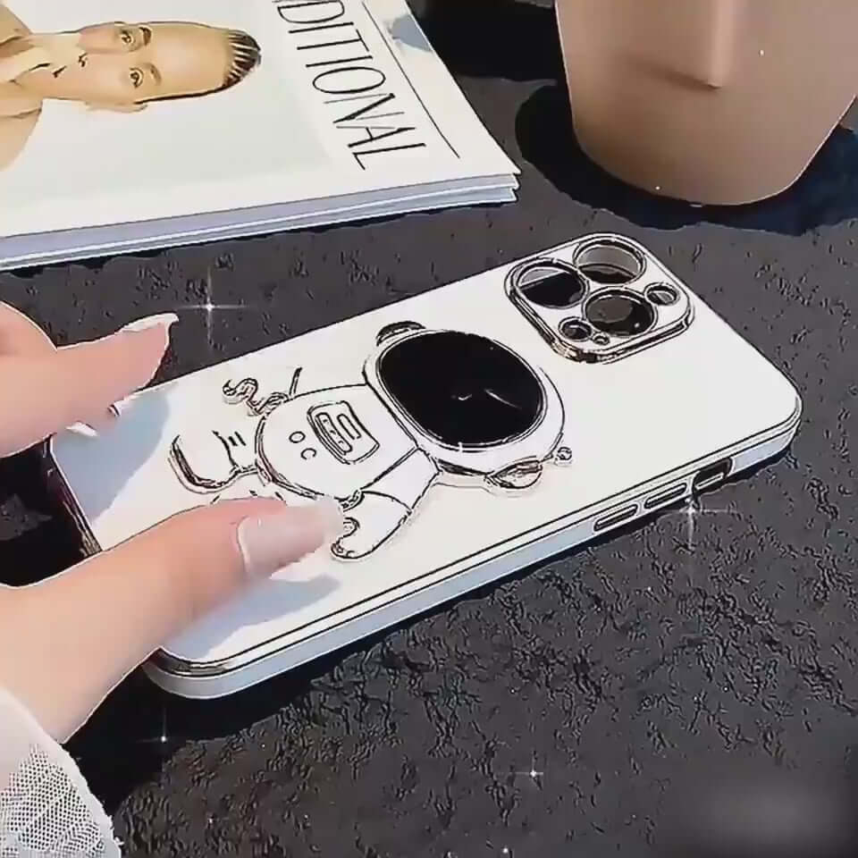 3D Astronaut Phone Case – Anti-Drop Electroplated Stand Cover for iPhone